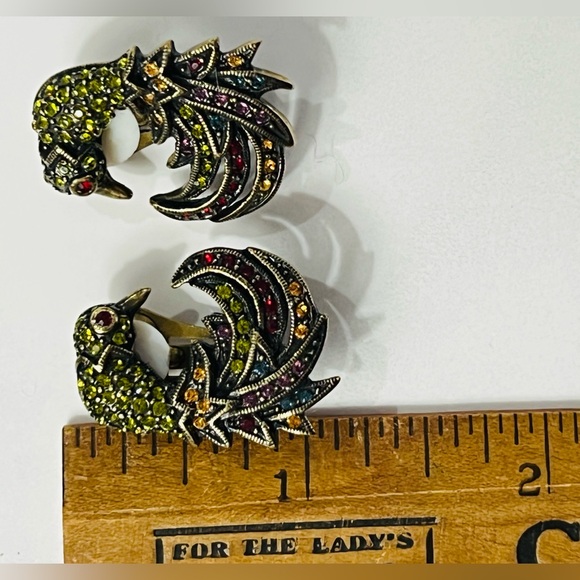 Heidi Daus “For The Birds” clip vintage Swarovski Crystals earrings EUC - Picture 9 of 10